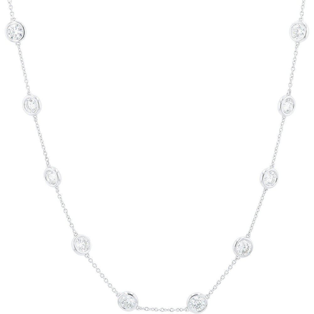 18K White Gold 18 Inch By the Yard Necklace with Bezel Set Round Lab Grown Diamonds - 6.00 Carat Total Diamond Weight