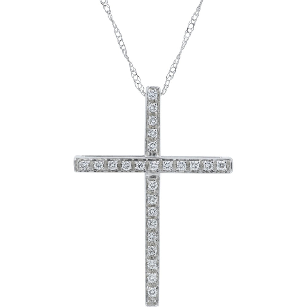 18K White Gold 18-Inch Diamond Cross Pendant with Channel-Set Round Diamonds - 0.20 Carat Total Diamond Weight