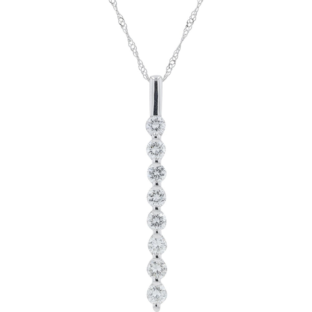 18K White Gold 18-Inch Drop Pendant with 8 Shared-Prong Round Diamonds - 0.72 Carat Total Diamond Weight