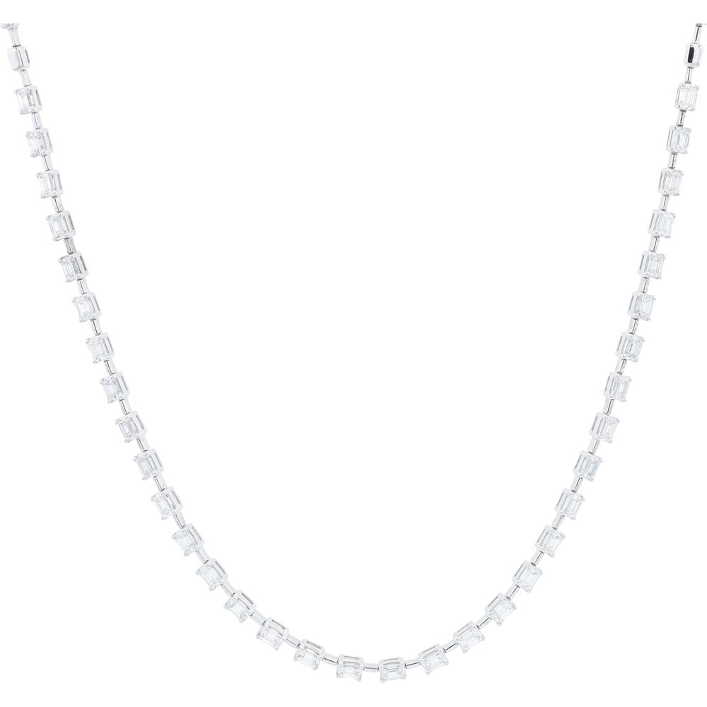 18K White Gold 18-Inch Tennis Necklace with East-West Set Emerald-Cut Lab Grown Diamonds - 5.10 Carat Total Diamond Weight
