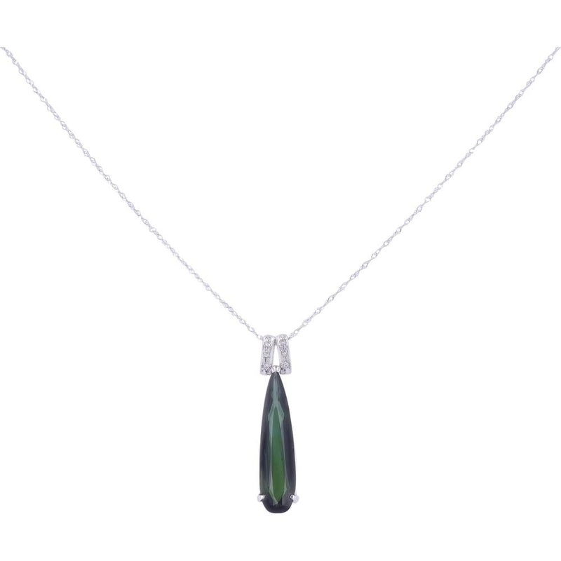 18K White Gold 18" Necklace with 5.23 Carat Green Tourmaline and Diamond Accents