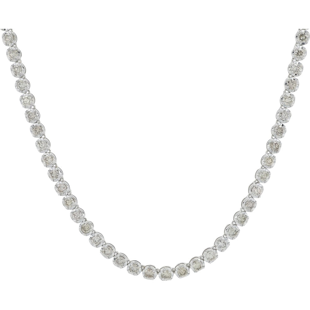 18K White Gold 19.5-Inch Tennis Necklace with 10.00 Carat Total Weight Round Diamonds - Lustrous White Gold Diamond Necklace