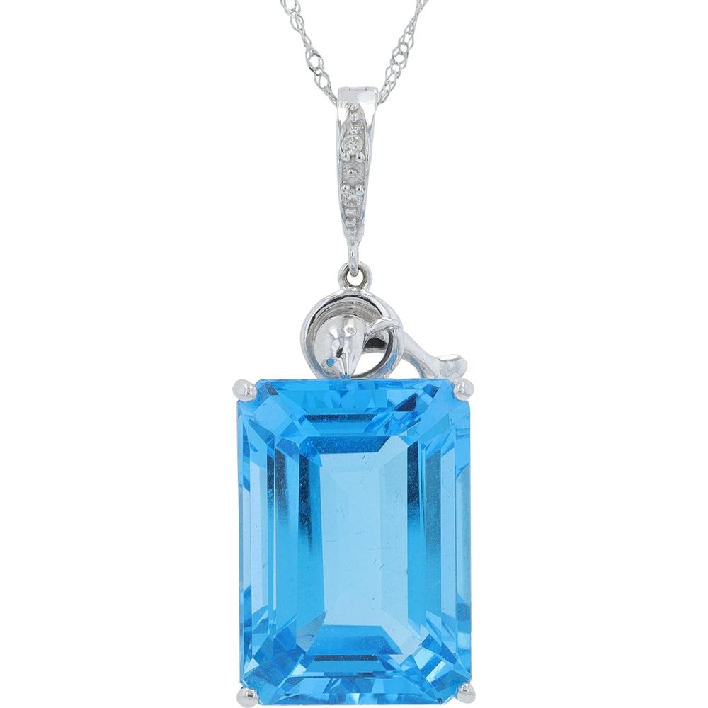 18K White Gold 19.92 Carat Blue Topaz Pendant with 0.01 Carat Diamond Accents