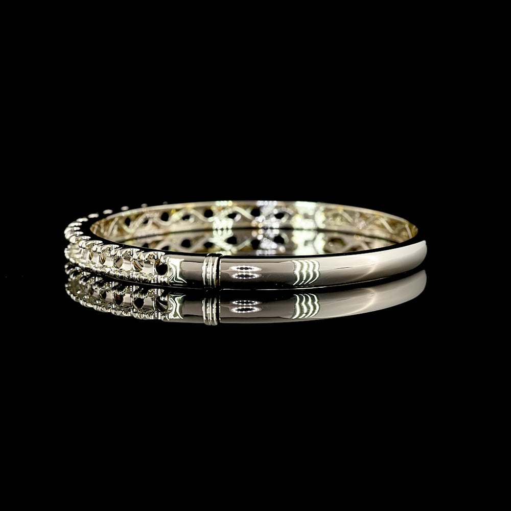18K White Gold 19-Stone Bangle Bracelet with Pavé Micro Set Round Lab Diamonds - 4.50 Carats Total Diamond Weight - Covaloro Fine Jewelry