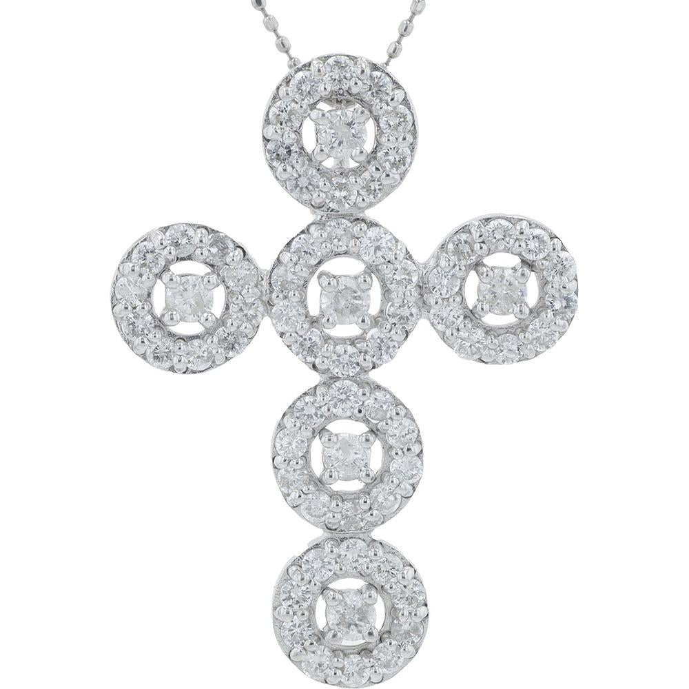 18K White Gold 2.00 Carat Diamond Cross Pendant Necklace