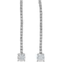 18K White Gold 2.04 Carat Total Diamond Drop Earrings - Prong Set Round Diamonds