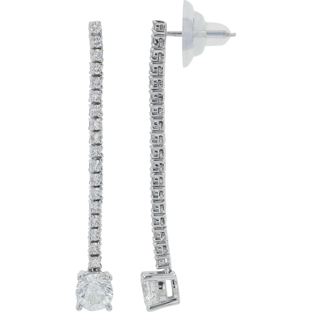 18K White Gold 2.04 Carat Total Diamond Drop Earrings - Prong Set Round Diamonds