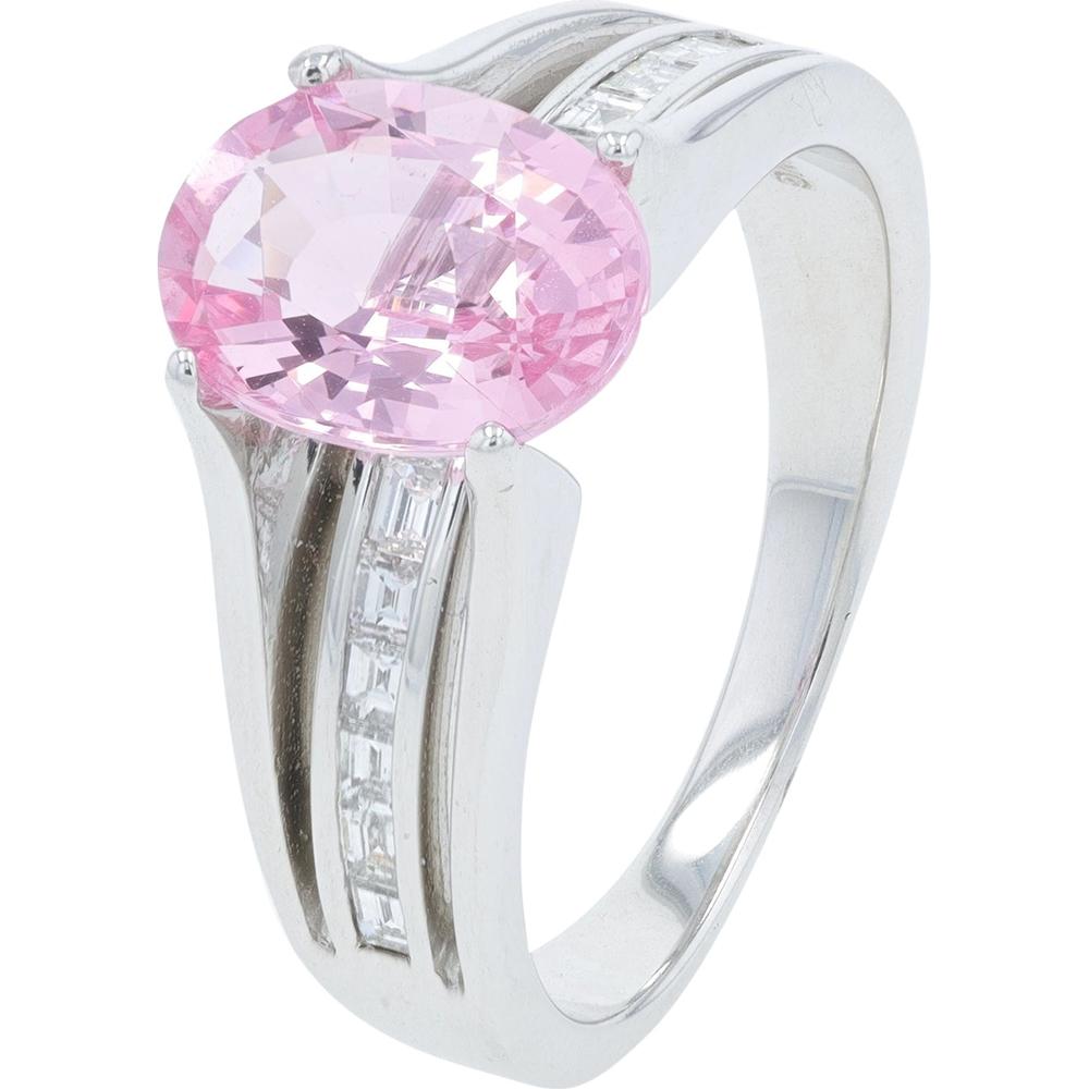 18K White Gold 2.08 Carat Oval Spinel Ring with 0.35 Carats Channel - Set Baguette Diamonds