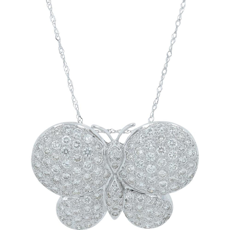 18K White Gold 2.35 Carat Diamond Butterfly Pendant Necklace