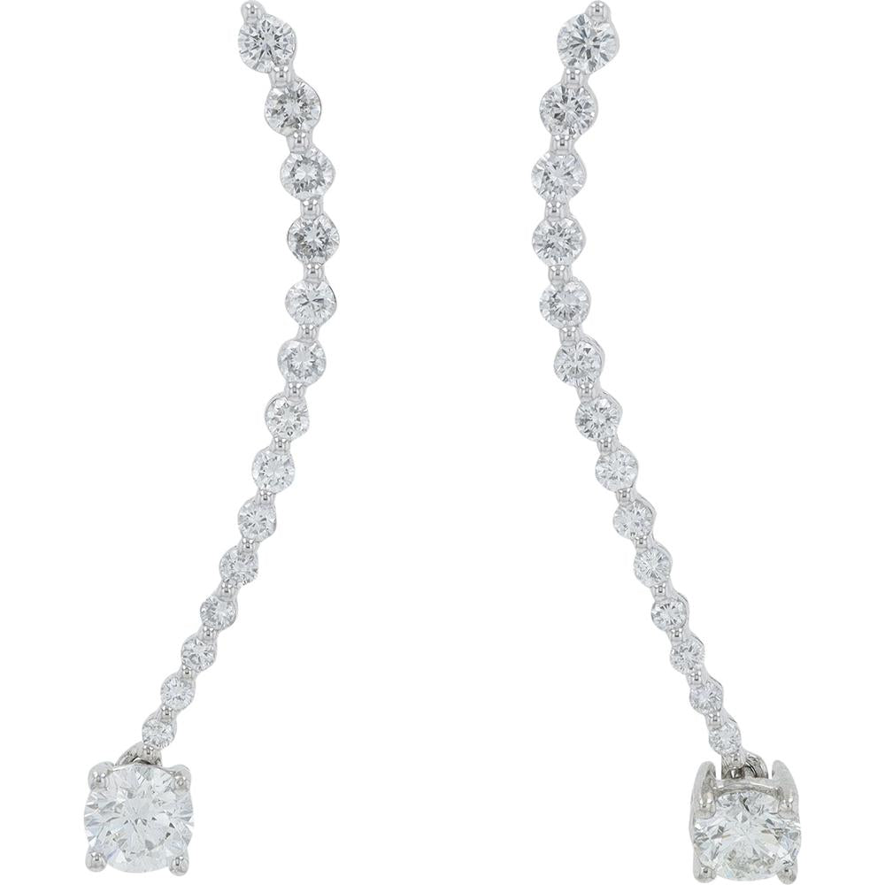 18K White Gold 2.35 Carat Total Weight Round Diamond Drop Earrings