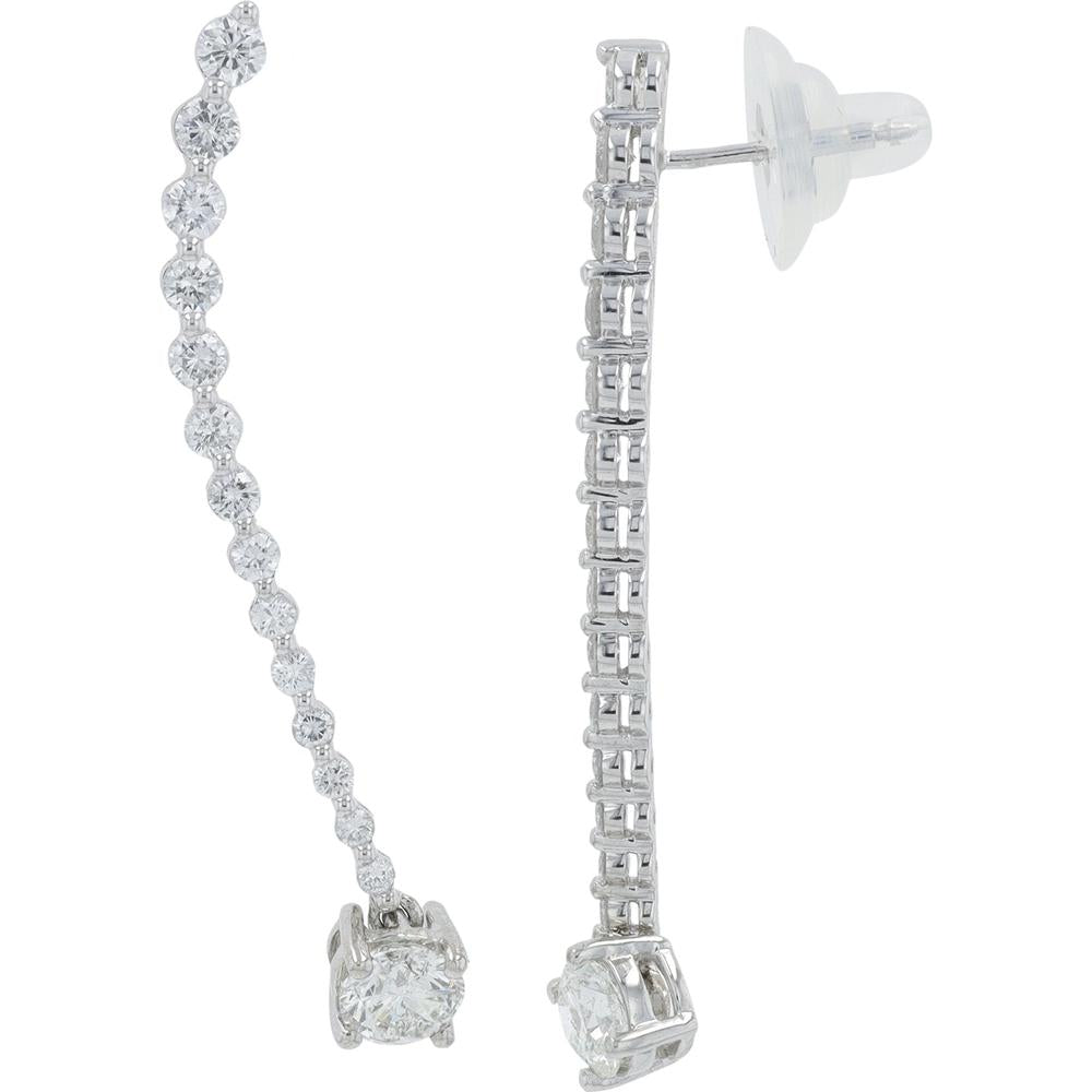 18K White Gold 2.35 Carat Total Weight Round Diamond Drop Earrings