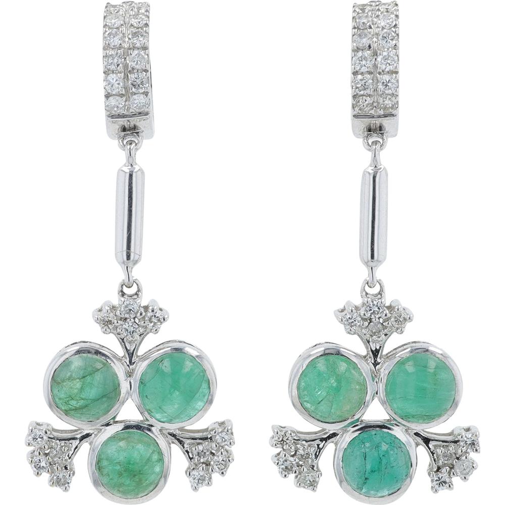 18K White Gold 2.41 Carat Emerald Earrings with 0.45 Carat Diamond Accents