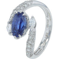 18K White Gold 2.43 Carat No Heat Sri Lanka Sapphire Bypass Ring with 0.60 Carat Diamond Accents - GIA Certified
