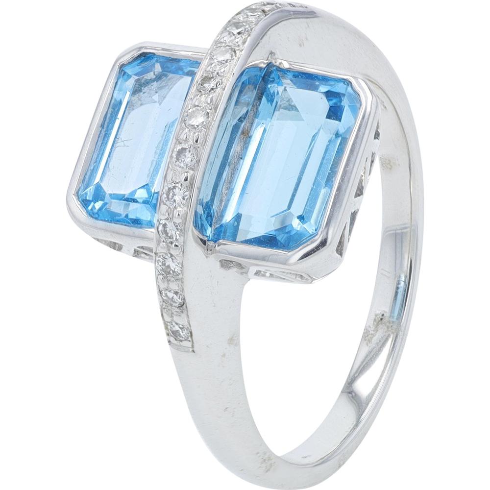 18K White Gold 2.47 Carat Blue Topaz Ring with Diamond Accent
