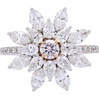 18K White Gold 2.48 Carat Total Weight Diamond Flower Ring with 0.23 Carat Light Pink Center