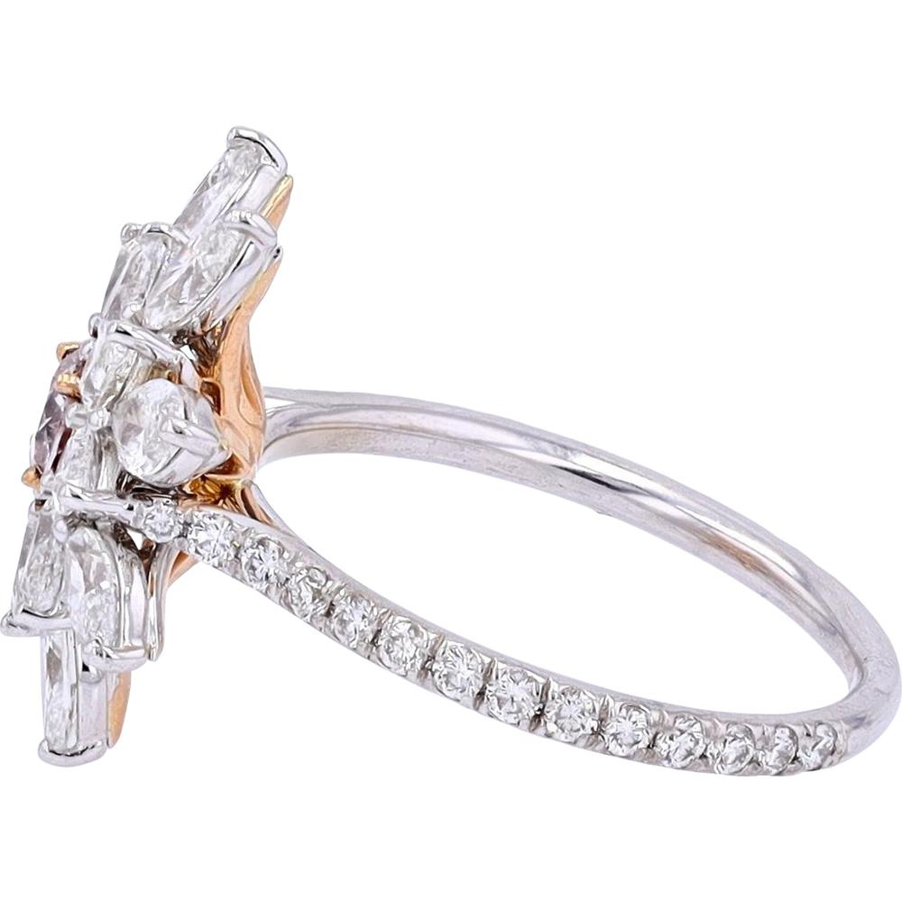 18K White Gold 2.48 Carat Total Weight Diamond Flower Ring with 0.23 Carat Light Pink Center