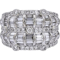 18K White Gold 2.61 Carat Total Weight Diamond Ring with Baguette and Round Diamonds