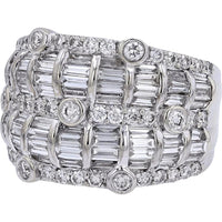 18K White Gold 2.61 Carat Total Weight Diamond Ring with Baguette and Round Diamonds