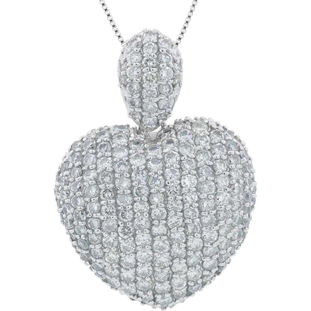 18K White Gold 2.70 Total Carat Weight Diamond Cluster Heart Pendant Necklace