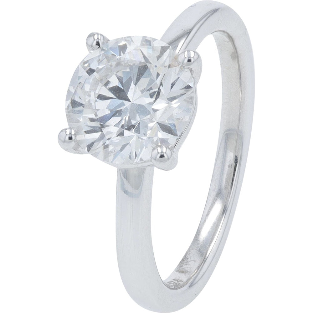 18K White Gold 2 Carat Total Weight Lab Grown Round Diamond Engagement Ring with E VS1 Clarity and Four-Prong Setting - Size 6