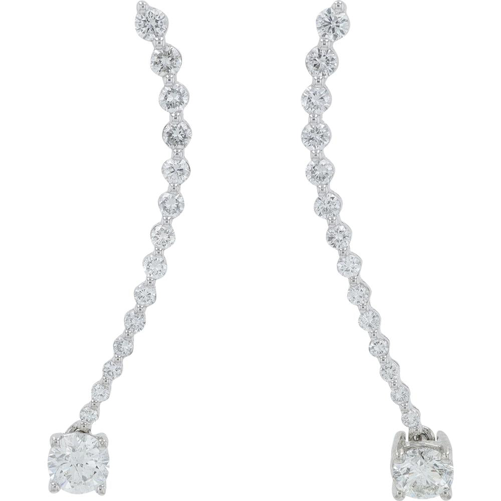 18K White Gold 2 Carat Total Weight Prong Set Diamond Drop Earrings