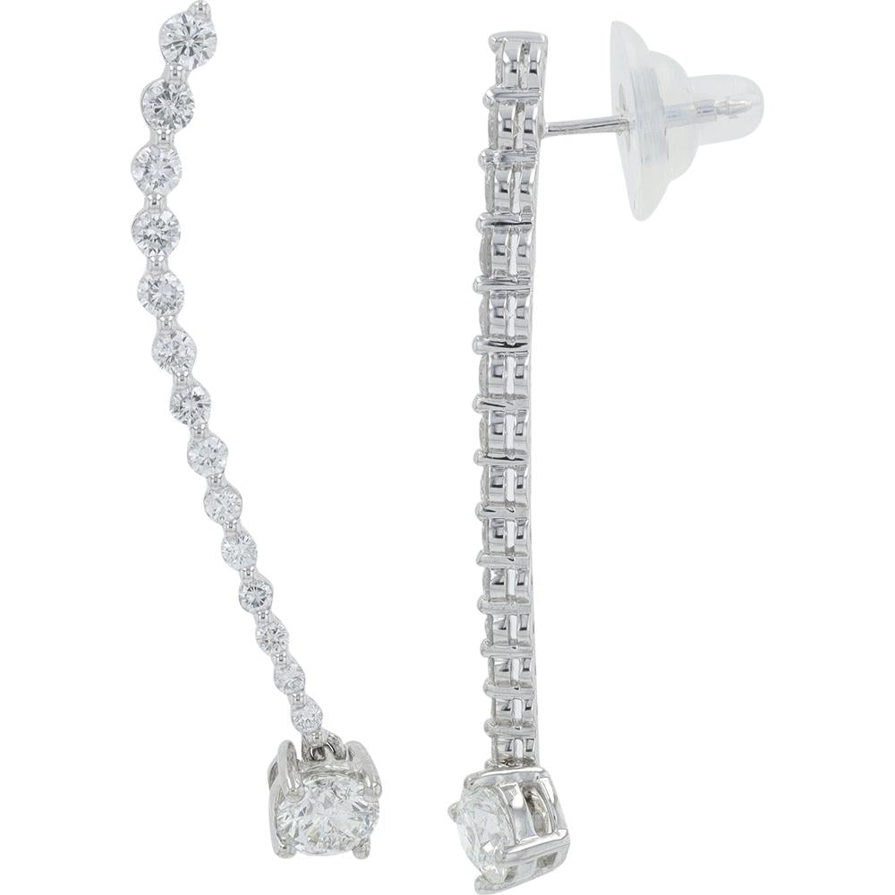 18K White Gold 2 Carat Total Weight Prong Set Diamond Drop Earrings