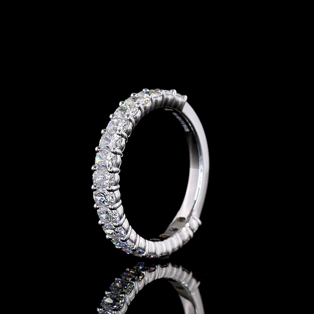 18K White Gold 3/4 Band Ring with Prong Set Cushion Brilliant Cut Lab Diamonds - 1.35 Carats Total Diamond Weight - Covaloro Fine Jewelry
