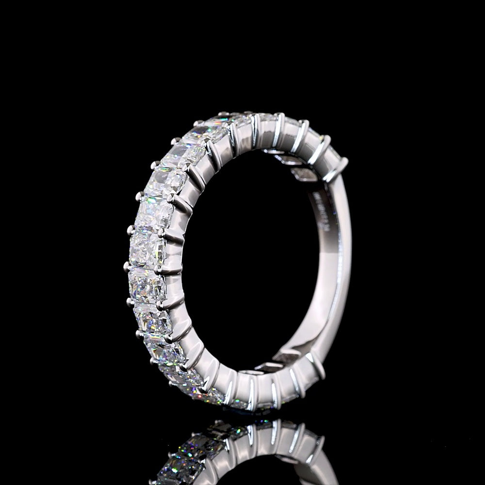 18K White Gold 3/4 Eternity Band with 19 Prong-Set Radiant Cut Lab Diamonds - 2.33 Carat Total Weight, E-F Color, VS1 Clarity - Covaloro Fine Jewelry