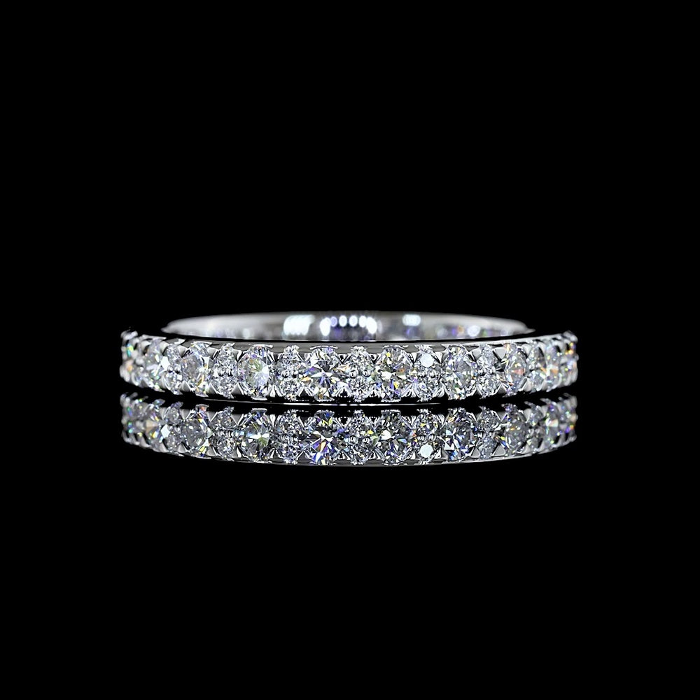 18K White Gold 3/4 Eternity Band with 49 Pave Set Round Lab Diamonds - 0.82 Carat Total Weight, E-F Color VS Clarity - Covaloro Fine Jewelry