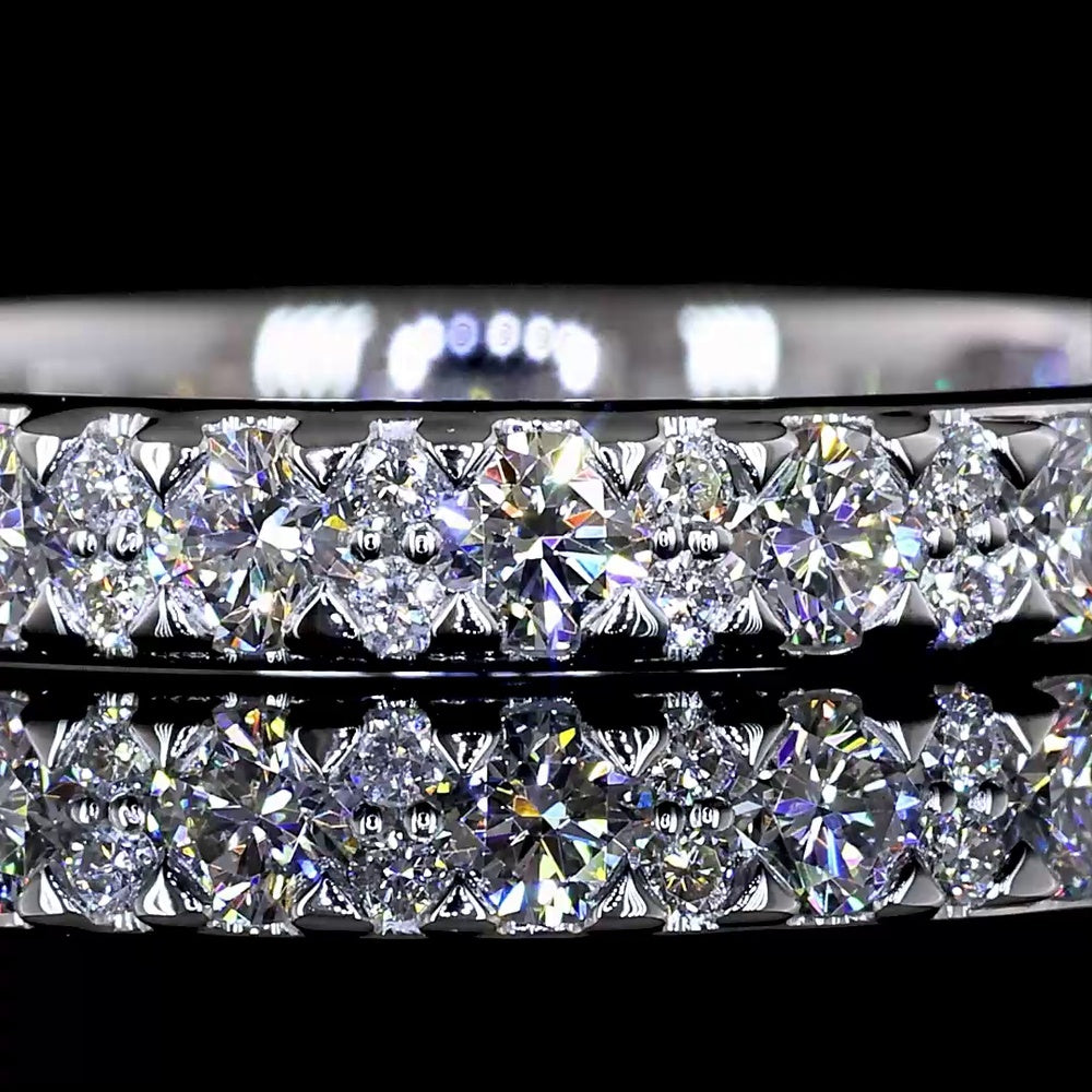 18K White Gold 3/4 Eternity Band with 49 Pave Set Round Lab Diamonds - 0.82 Carat Total Weight, E-F Color VS Clarity - Covaloro Fine Jewelry
