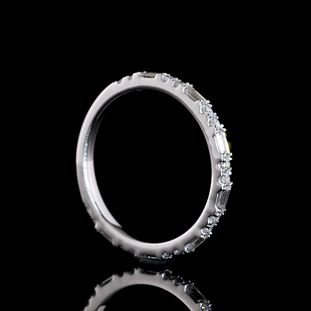 18K White Gold 3/4 Eternity Band with Alternating Baguette and Round Brilliant Lab Diamonds - 0.54 Carat Total Weight, E-F VS Quality - Covaloro Fine Jewelry
