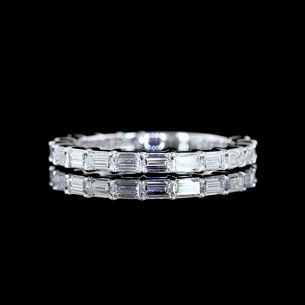 18K White Gold 3/4 Eternity Band with East-West Prong Set Baguette Lab Diamonds - 0.96 Carat Total Weight, E-F Color, VS Clarity - Covaloro Fine Jewelry
