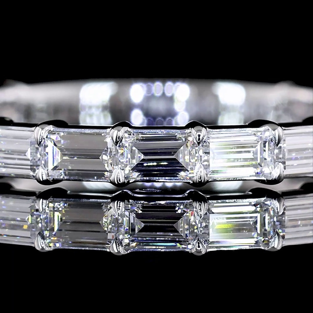 18K White Gold 3/4 Eternity Band with East-West Prong Set Baguette Lab Diamonds - 0.96 Carat Total Weight, E-F Color, VS Clarity - Covaloro Fine Jewelry