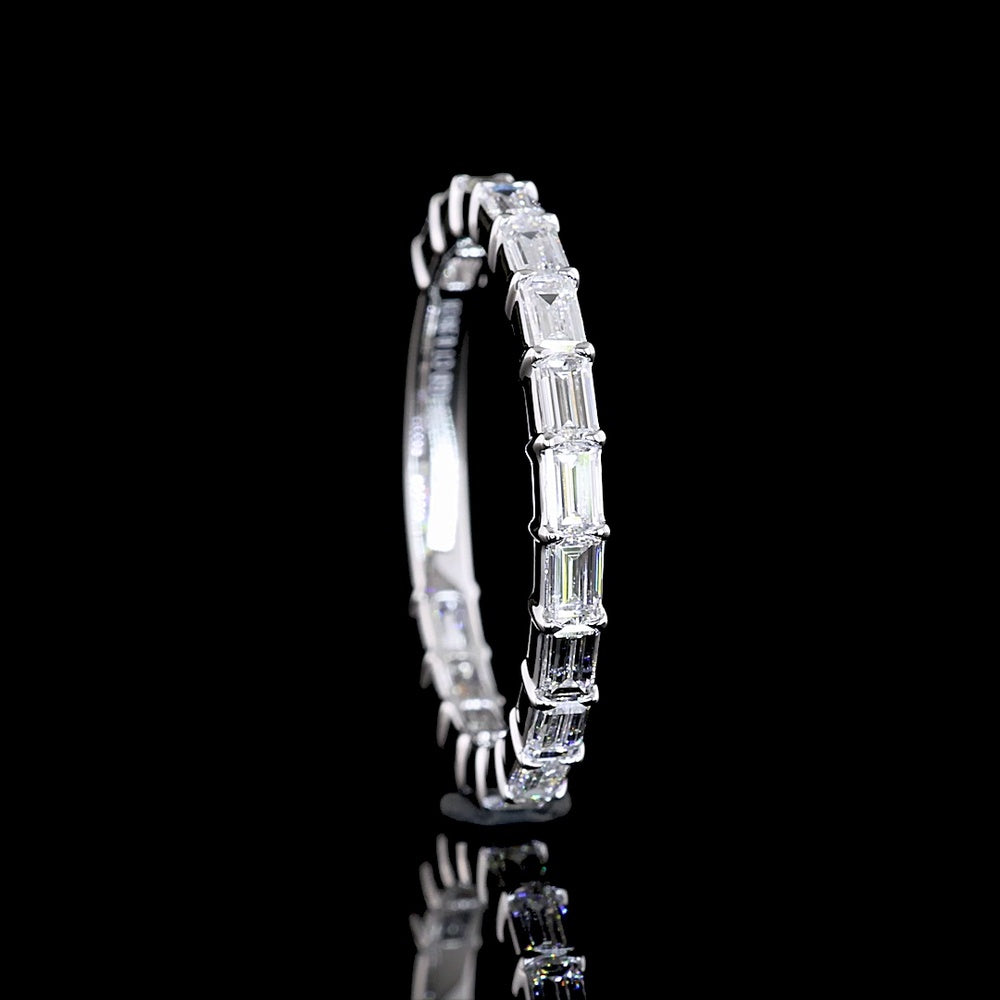 18K White Gold 3/4 Eternity Band with East-West Prong Set Baguette Lab Diamonds - 0.96 Carat Total Weight, E-F Color, VS Clarity - Covaloro Fine Jewelry