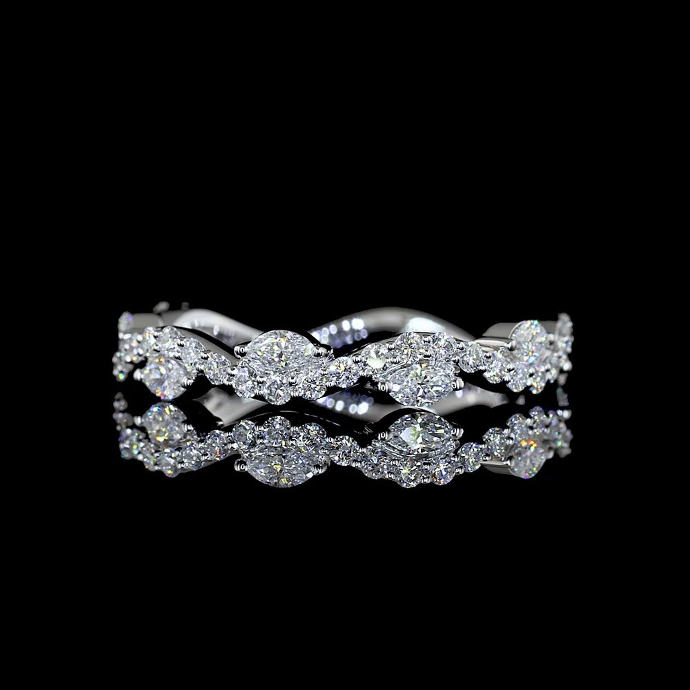 18K White Gold 3/4 Eternity Band with East-West Set Marquise and Brilliant Cut Lab Diamonds - 0.63 Carats Total Diamond Weight - Covaloro Fine Jewelry