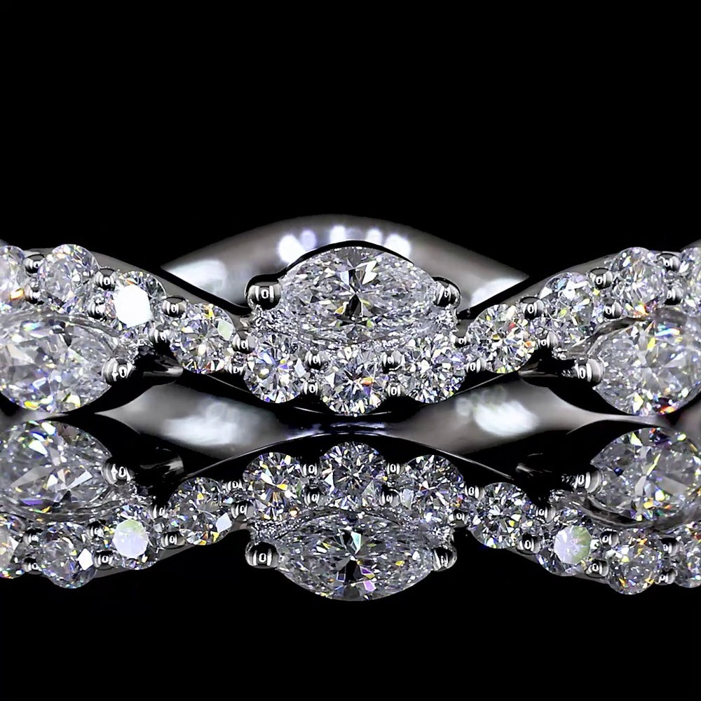 18K White Gold 3/4 Eternity Band with East-West Set Marquise and Brilliant Cut Lab Diamonds - 0.63 Carats Total Diamond Weight - Covaloro Fine Jewelry
