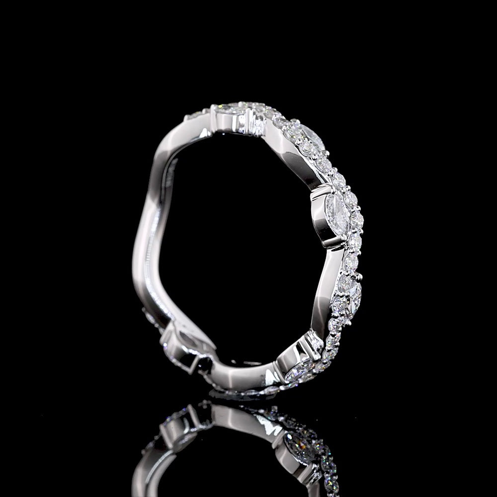 18K White Gold 3/4 Eternity Band with East-West Set Marquise and Brilliant Cut Lab Diamonds - 0.63 Carats Total Diamond Weight - Covaloro Fine Jewelry