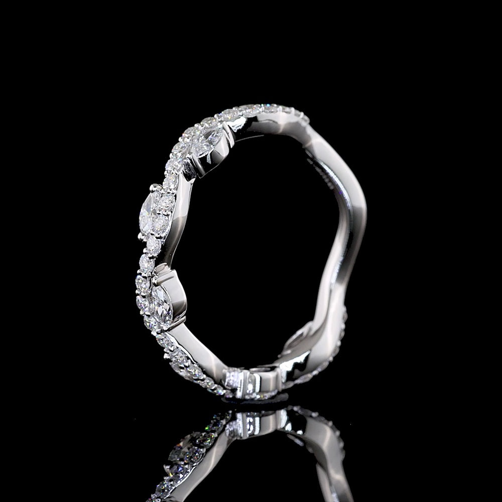 18K White Gold 3/4 Eternity Band with East-West Set Marquise and Brilliant Cut Lab Diamonds - 0.63 Carats Total Diamond Weight - Covaloro Fine Jewelry