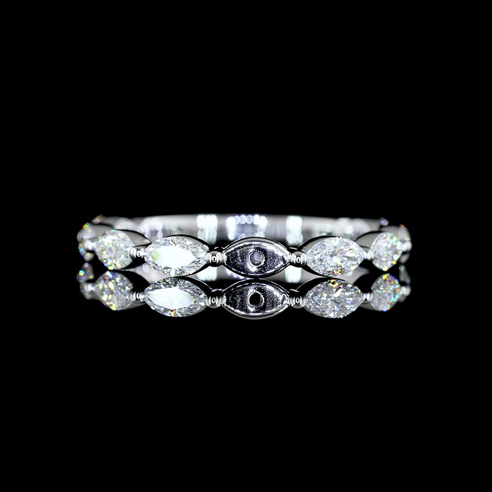 18K White Gold 3/4 Eternity Band with East-West Set Marquise Lab Diamonds - 0.70 Carats Total Diamond Weight - Covaloro Fine Jewelry