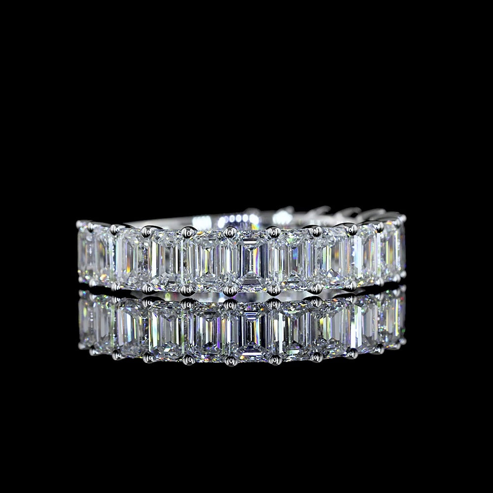 18K White Gold 3/4 Eternity Band with North-South Emerald Cut Lab Diamonds - 3.61 Carat Total Weight, E-F Color, VS Clarity - Covaloro Fine Jewelry