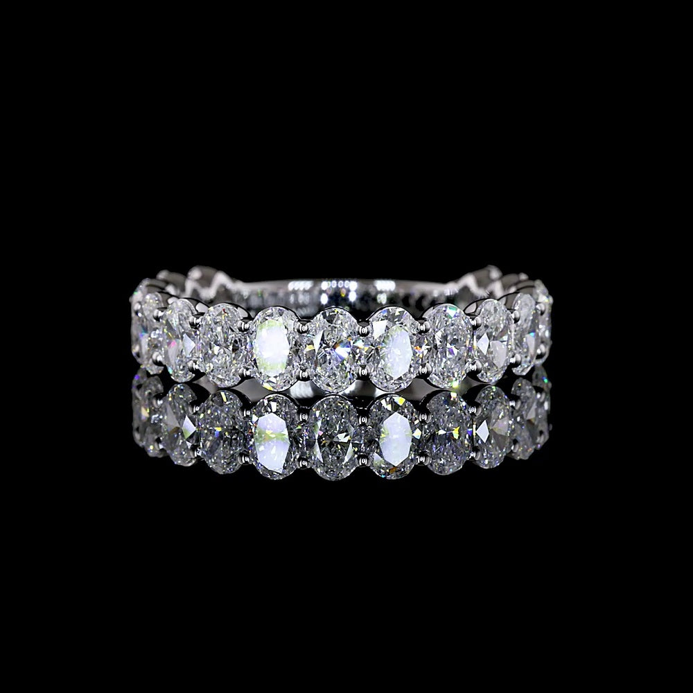 18K White Gold 3/4 Eternity Band with North-South Prong Set Oval Cut Lab Diamonds - 2.78 Carats Total Diamond Weight - Covaloro Fine Jewelry