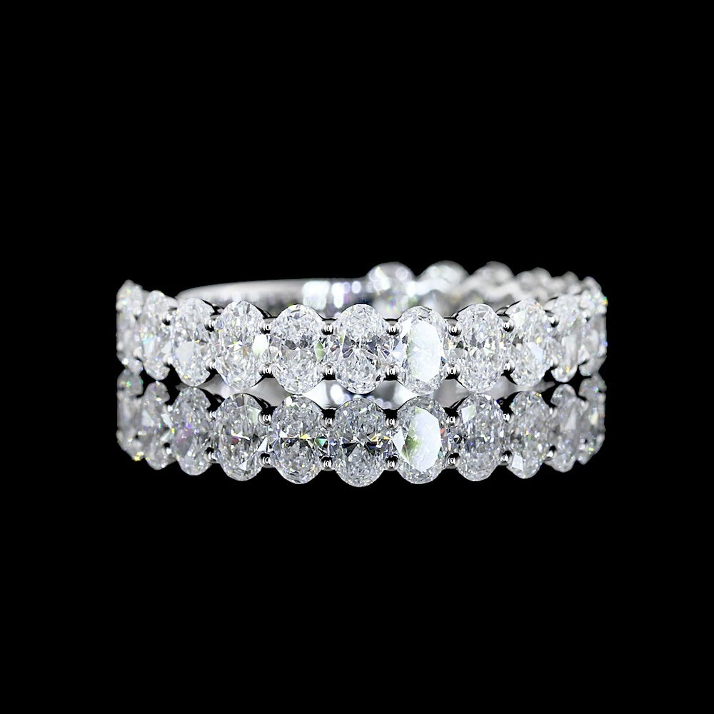 18K White Gold 3/4 Eternity Band with North-South Prong Set Oval Lab Diamonds - 1.94 Carats Total Diamond Weight - Covaloro Fine Jewelry