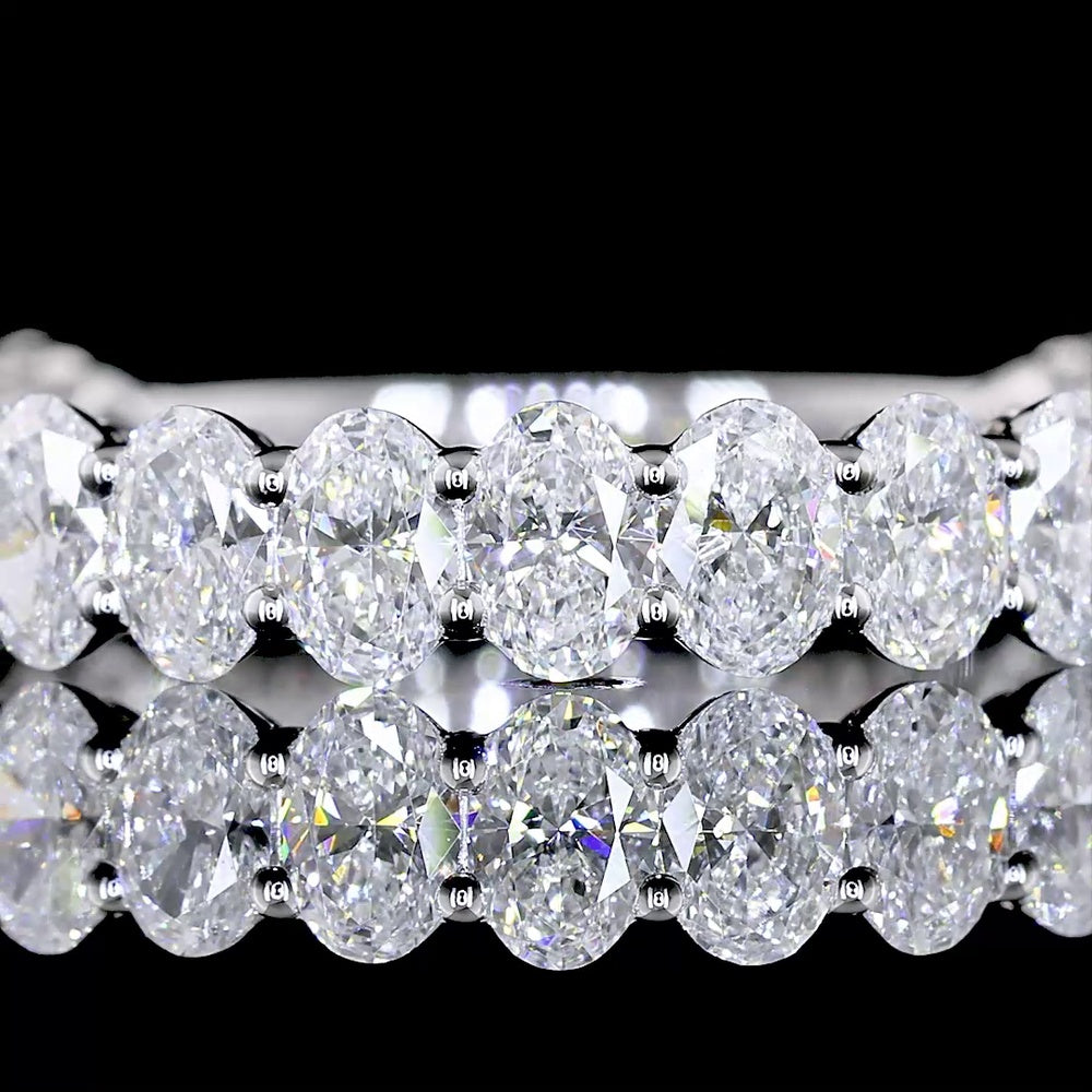 18K White Gold 3/4 Eternity Band with North-South Prong Set Oval Lab Diamonds - 1.94 Carats Total Diamond Weight - Covaloro Fine Jewelry