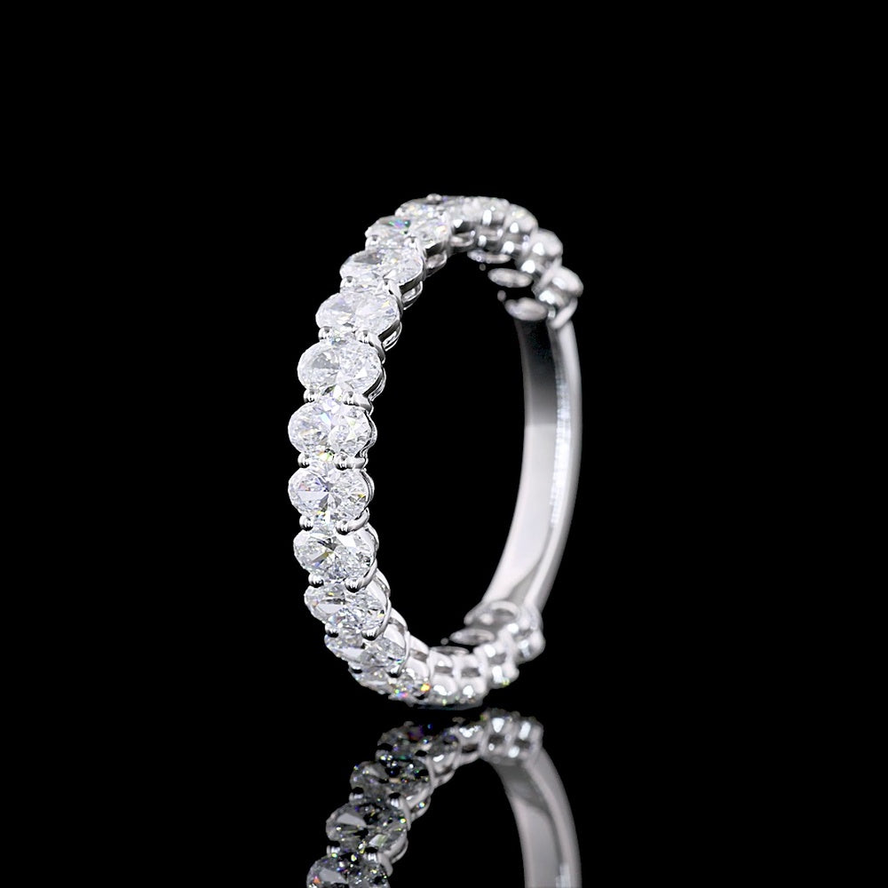 18K White Gold 3/4 Eternity Band with North-South Prong Set Oval Lab Diamonds - 1.94 Carats Total Diamond Weight - Covaloro Fine Jewelry