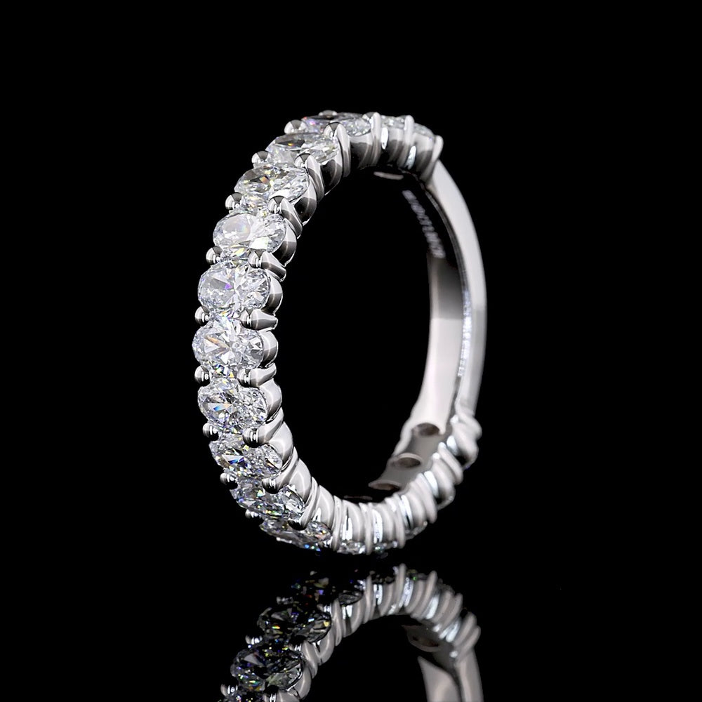 18K White Gold 3/4 Eternity Band with Prong Set Oval Cut Lab Diamonds - 1.80 Carats Total Diamond Weight, E-F Color, VS1 Clarity - Covaloro Fine Jewelry