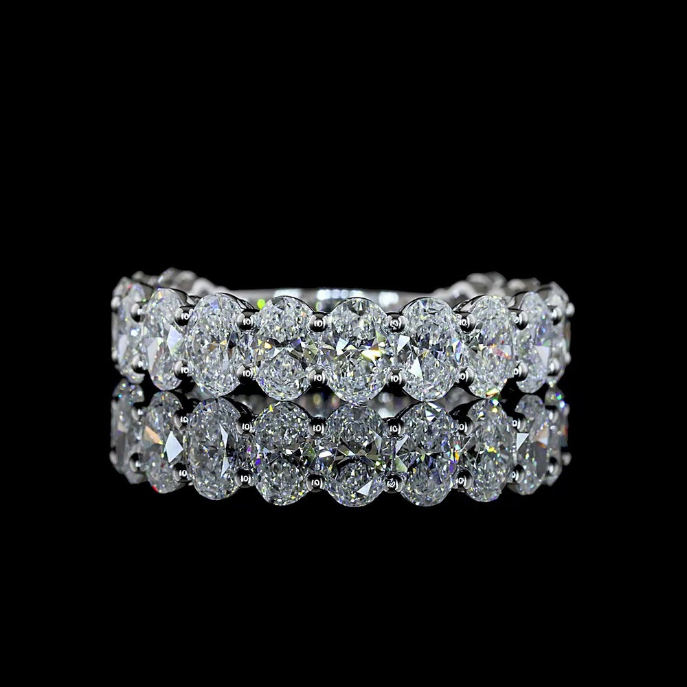 18K White Gold 3/4 Eternity Band with Prong Set Oval Cut Lab Diamonds - 3.24 Carats Total Diamond Weight - Covaloro Fine Jewelry