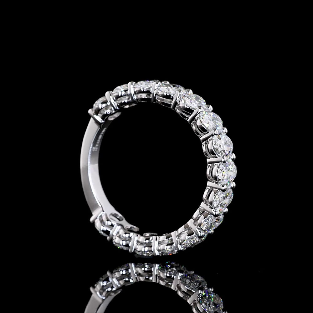 18K White Gold 3/4 Eternity Band with Prong Set Oval Cut Lab Diamonds - 3.24 Carats Total Diamond Weight - Covaloro Fine Jewelry