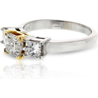 18K White Gold 3-Stone Diamond Ring with 1 Carats Total Diamond Weight
