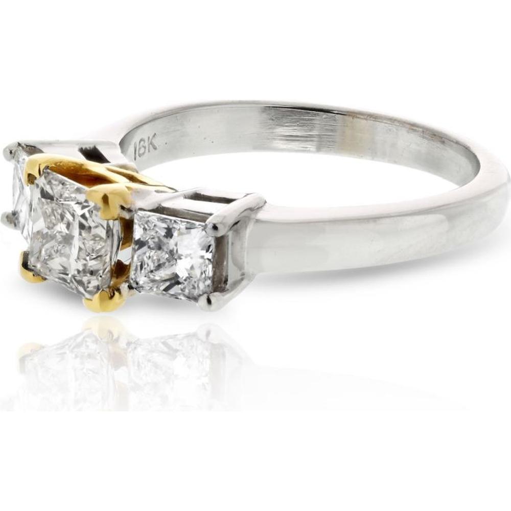 18K White Gold 3-Stone Diamond Ring with 1 Carats Total Diamond Weight