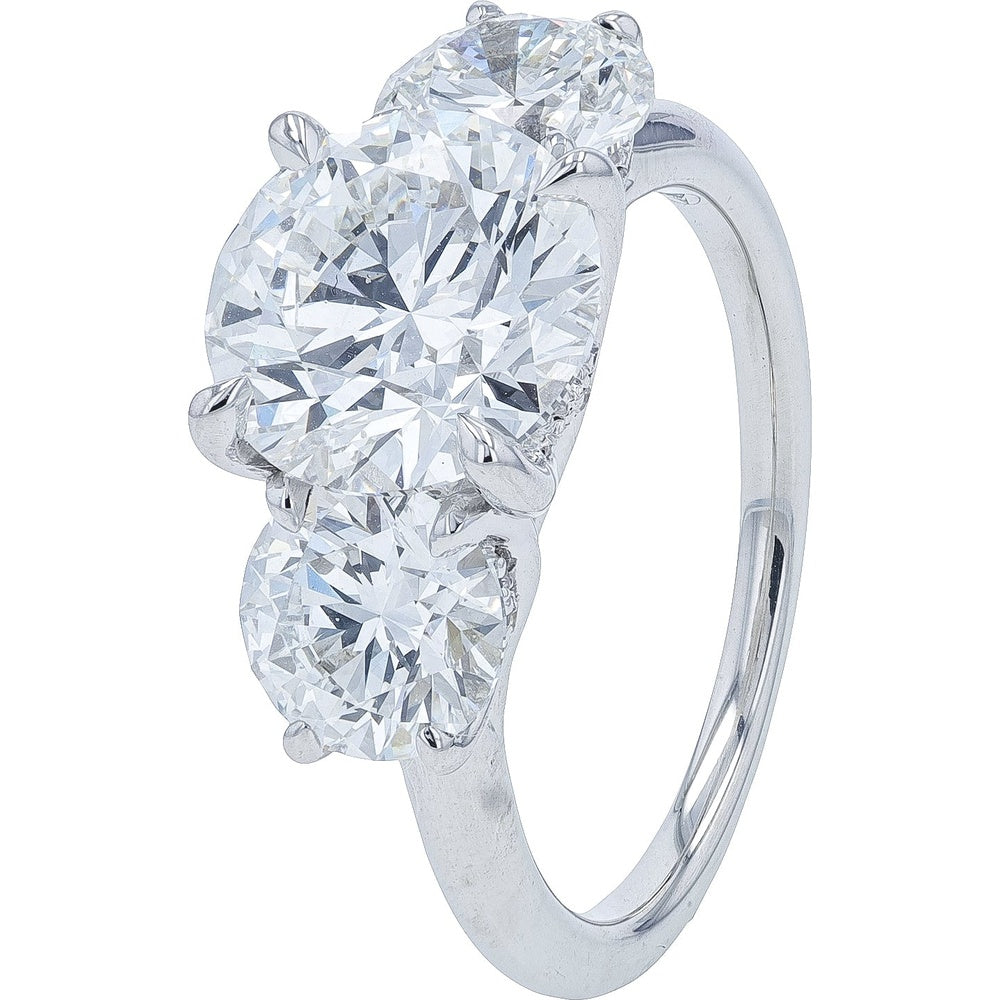 18K White Gold 3-Stone Engagement Ring with 5.08 Carat Total Weight Lab Grown Diamonds - Center Stone 3.00 Carats